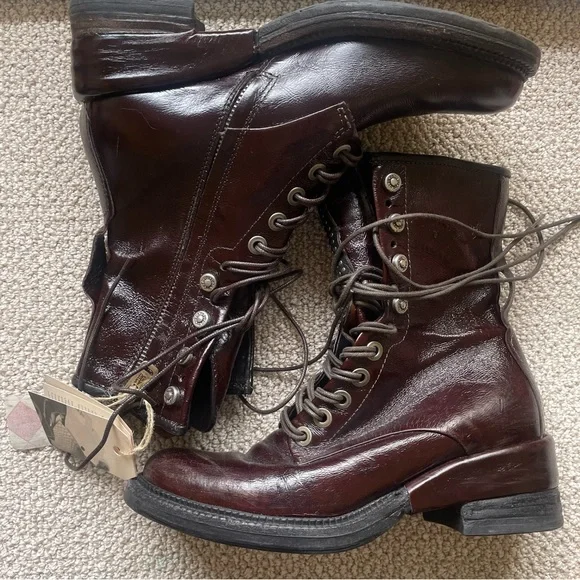 NWT A.S.98 Distressed Lace Zipper Leather Moto Combat Boots AS 98 - Picture 4 of 9